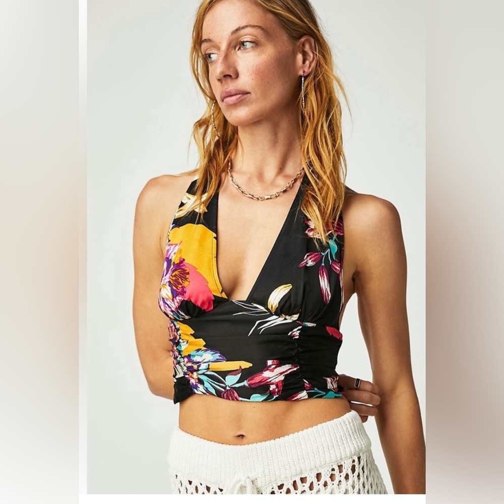 NWT Free People Seraphina Halter Top in Black Combo